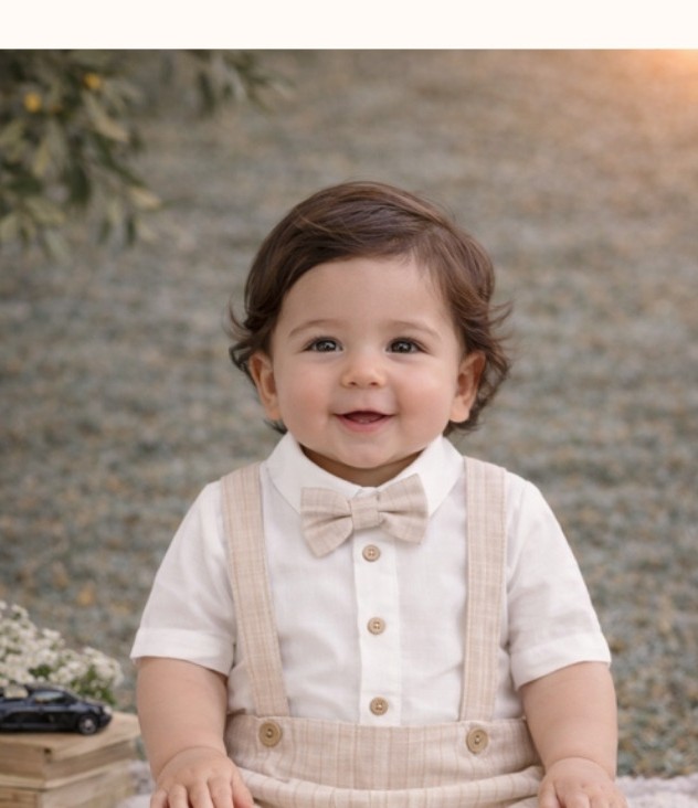 Classic Linen Suspender Romper Set - Beige