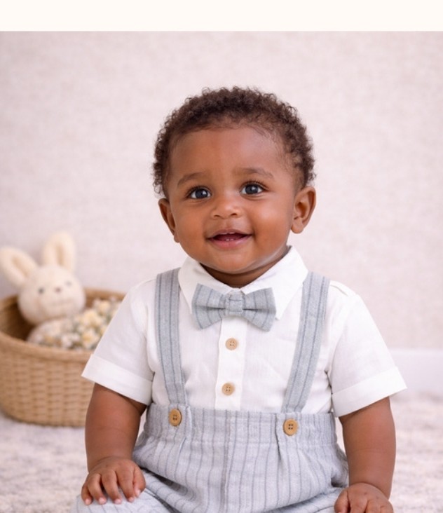 Classic Linen Suspender Romper Set - Light Grey