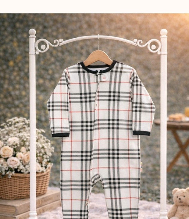 Heritage Check Zip Baby Sleepsuit