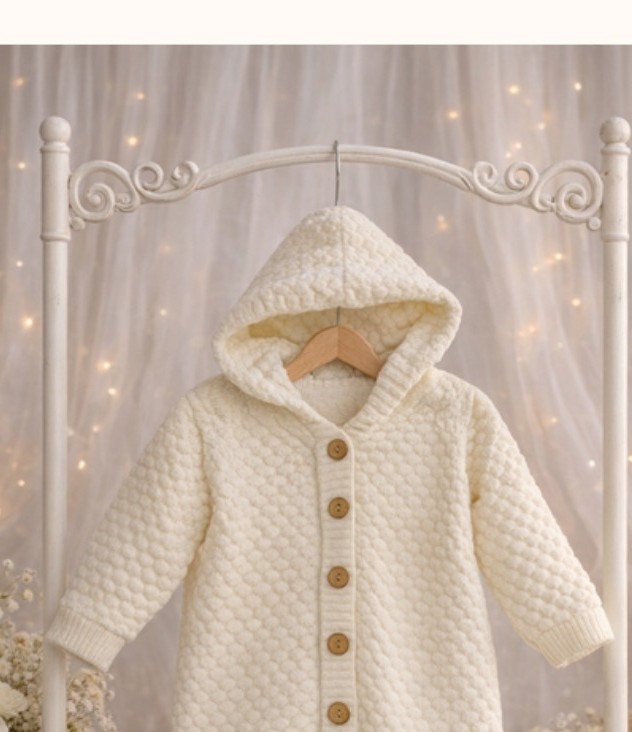 Luna Luxe Knit Hooded Romper – Vanilla Cream